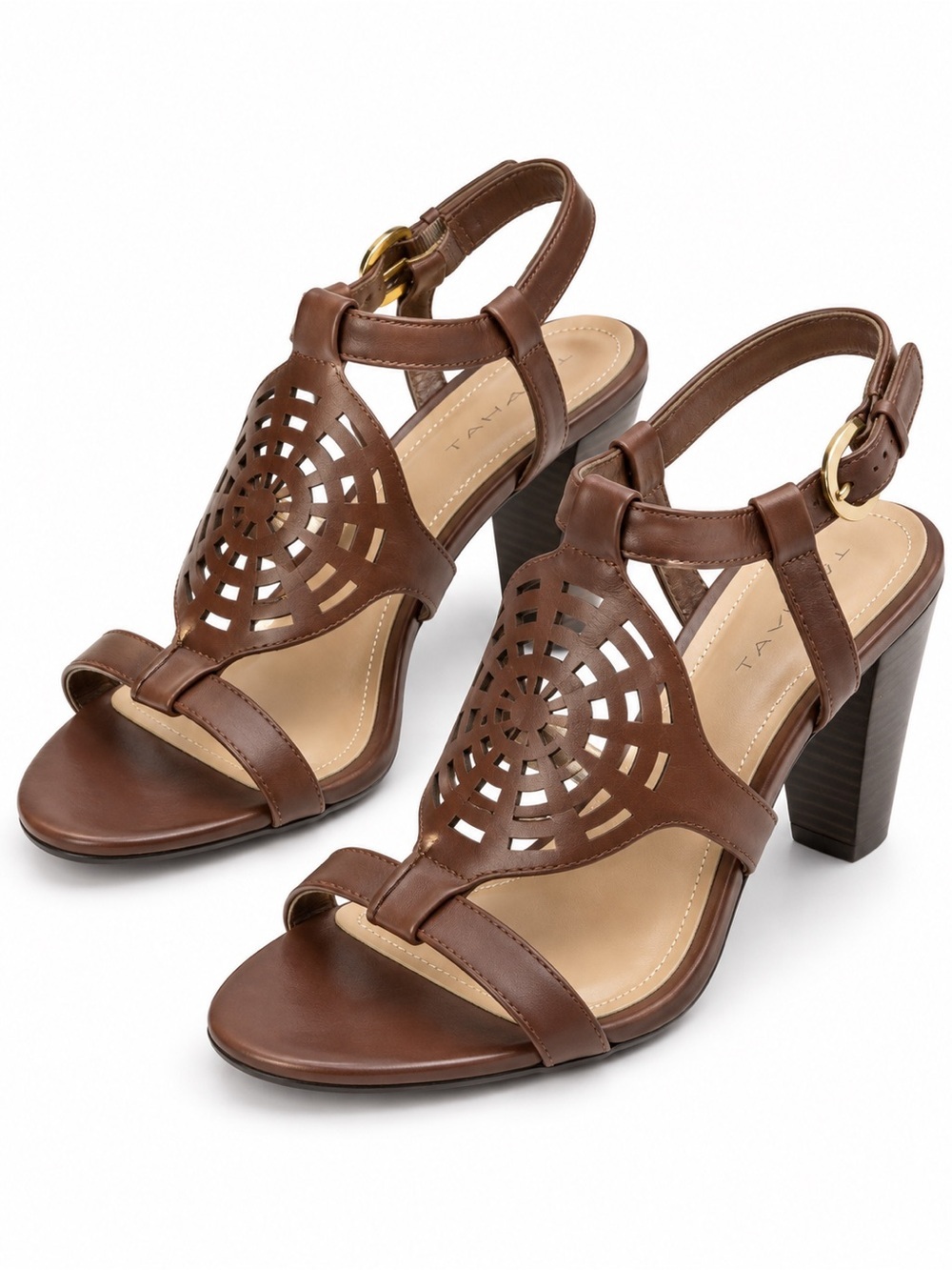 Tahari Kendra Brown Strappy Sandals Size 10M Leather open toe 3.5 heel